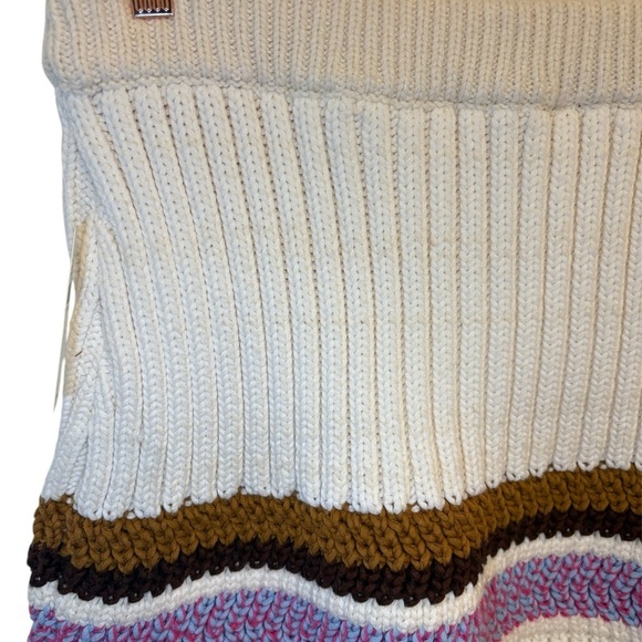 Anthropologie Striped Knit Mini Skirt | Cream Brown Purple | Size L - Picture 2 of 7